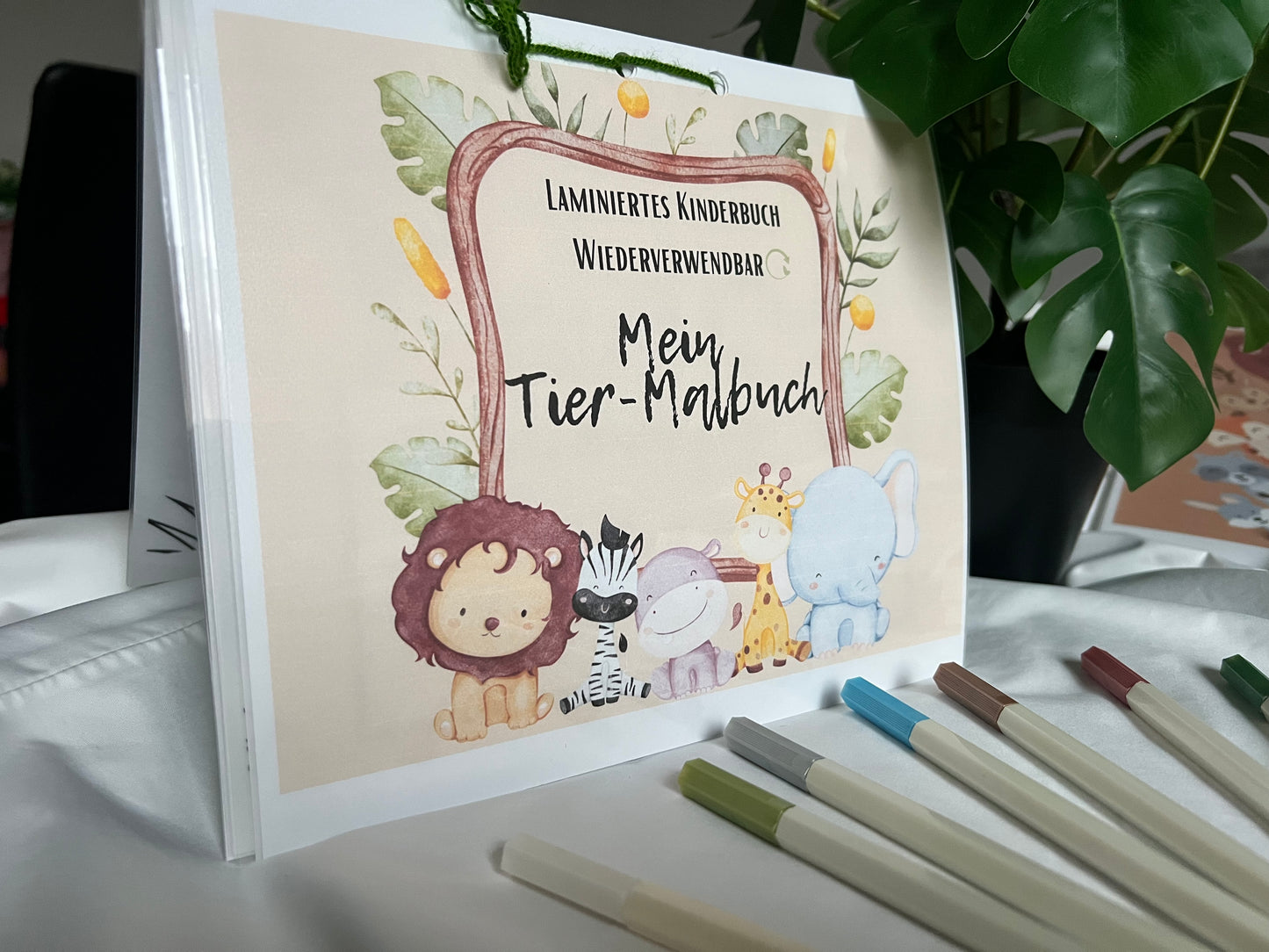 Laminertes Kinderbuch Tier-Malbuch