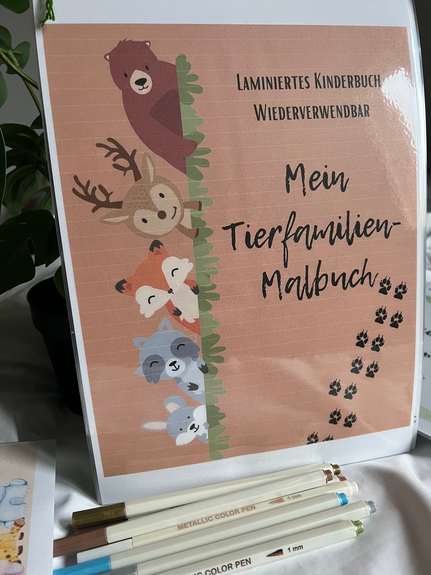 Laminiert Tierfamilien Malbuch Wiederverwendbares Malbuch