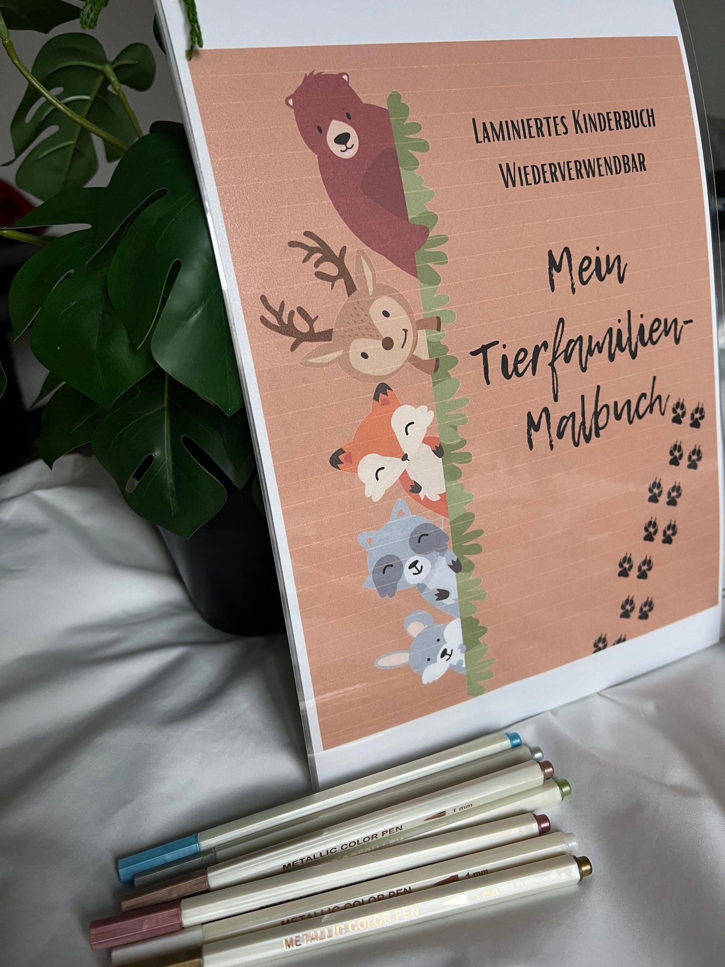 Laminiert Tierfamilien Malbuch Wiederverwendbares Malbuch