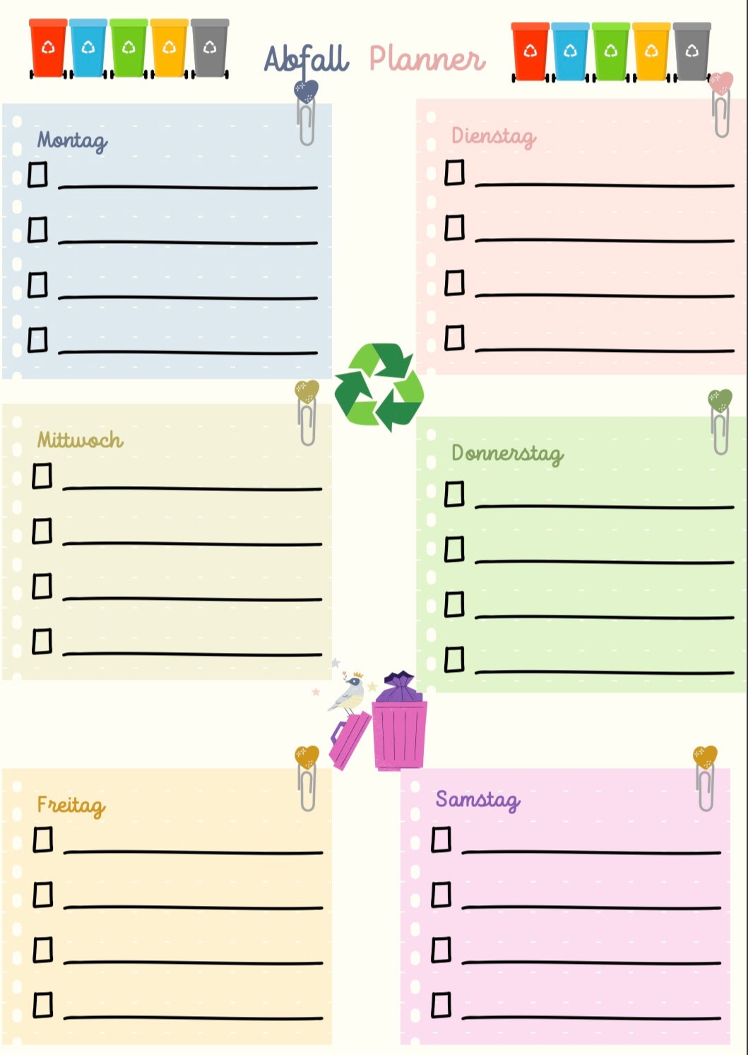 Müllkalender Routinenkarten Recycle planer