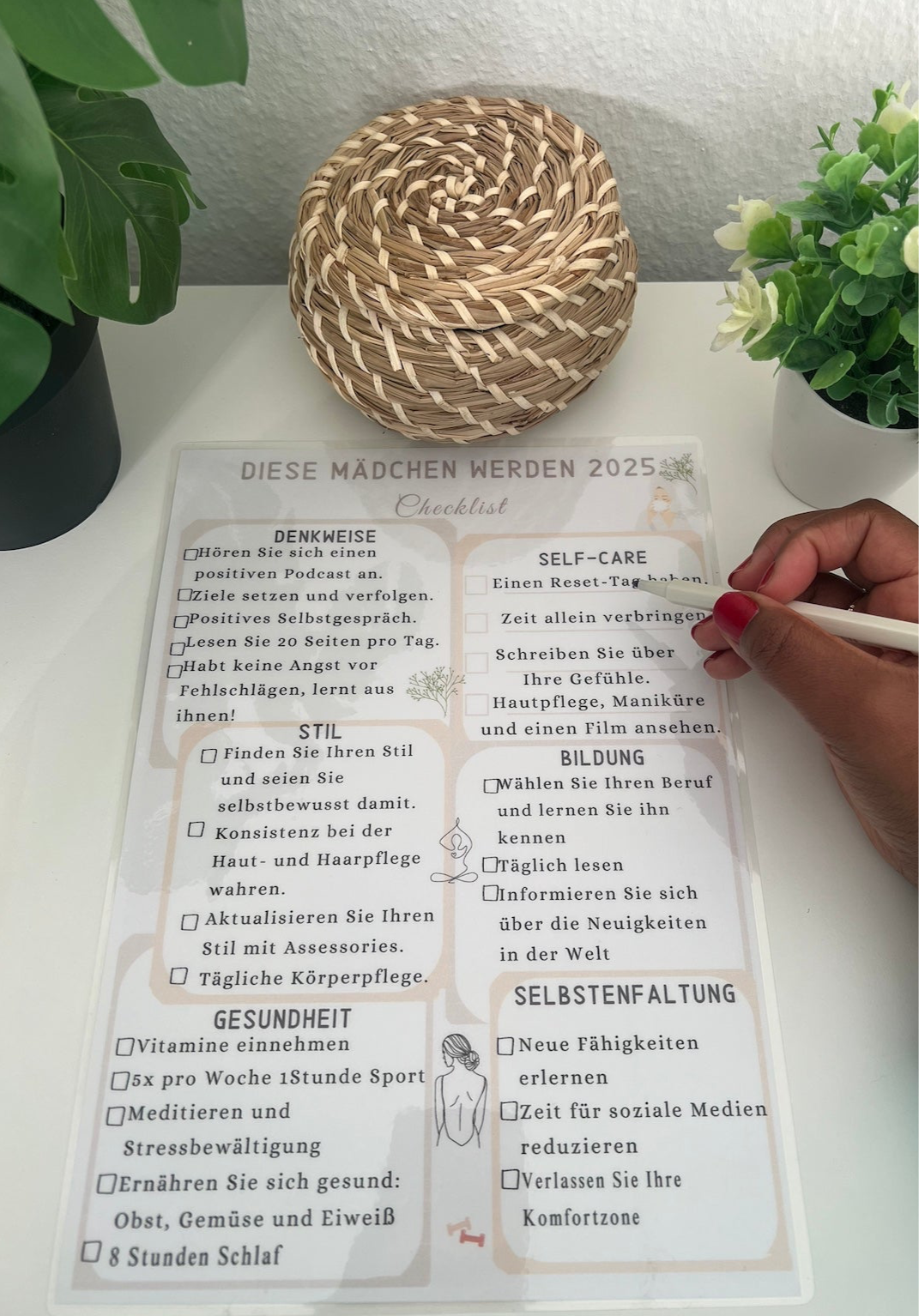 Mädchen Self-Care Checkliste