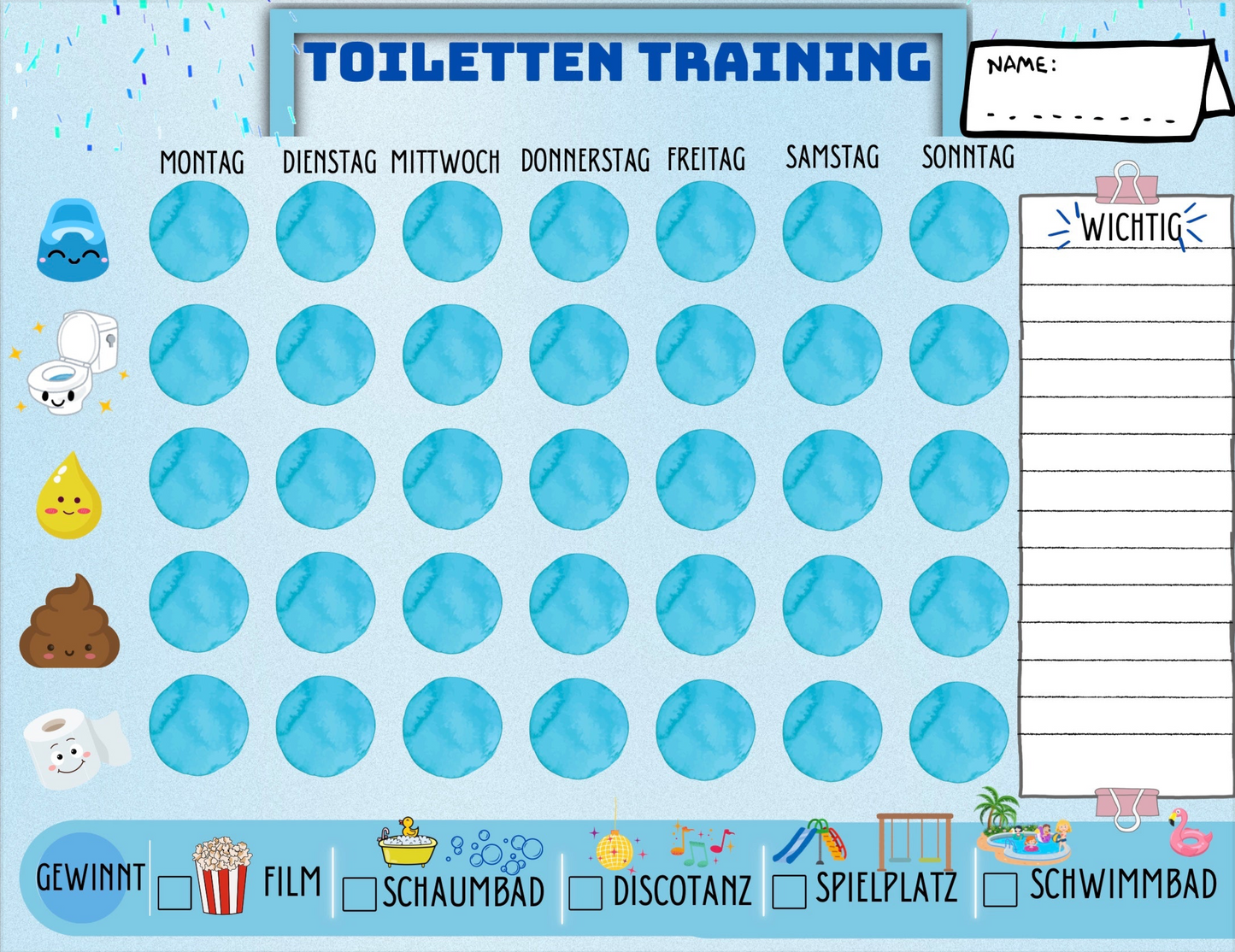 Töpfchentraining für Jungen Pottytraining/Toilleten training Wochenplan