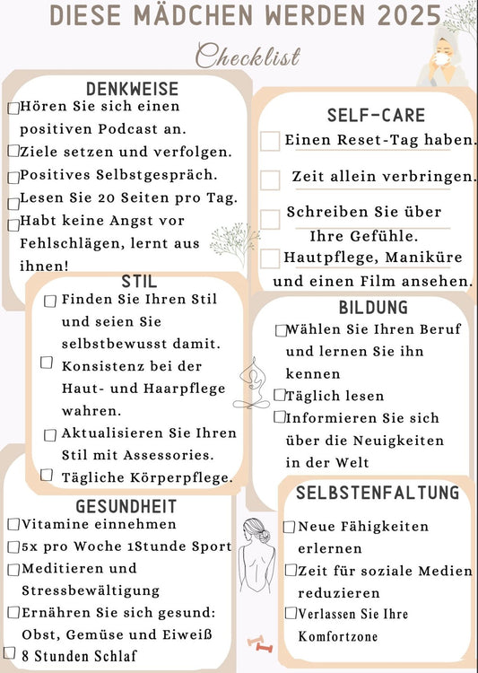 Mädchen Self-Care Checkliste