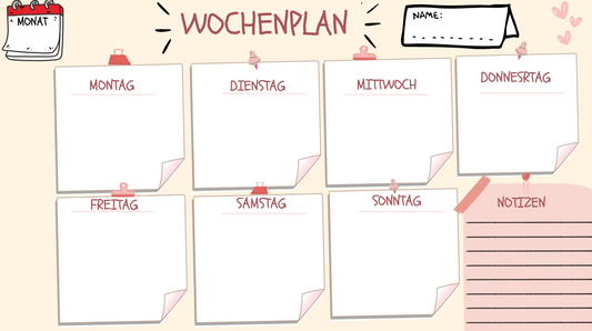 Wochenplaner für Kinder Aufgabenplan